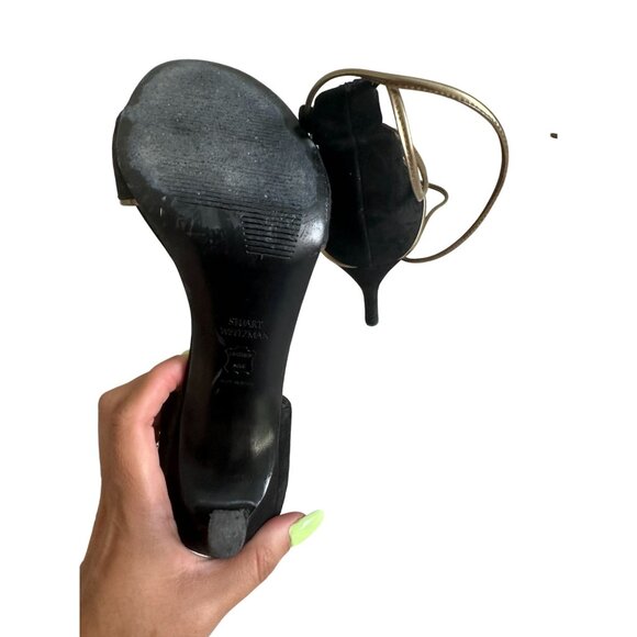 STUART WEITZMAN  Black Gold Laceup Sandals Heels Size 7.5 - Picture 4 of 10